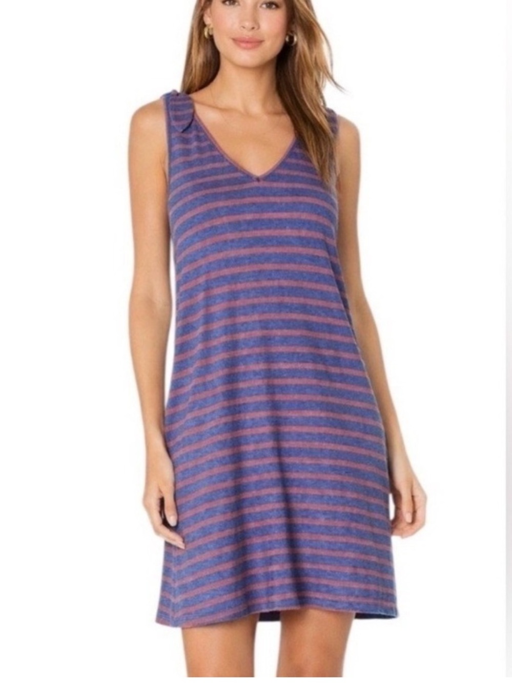Faherty Florence Indigo & Red Striped Knot-Shoulder Dress sz Medium